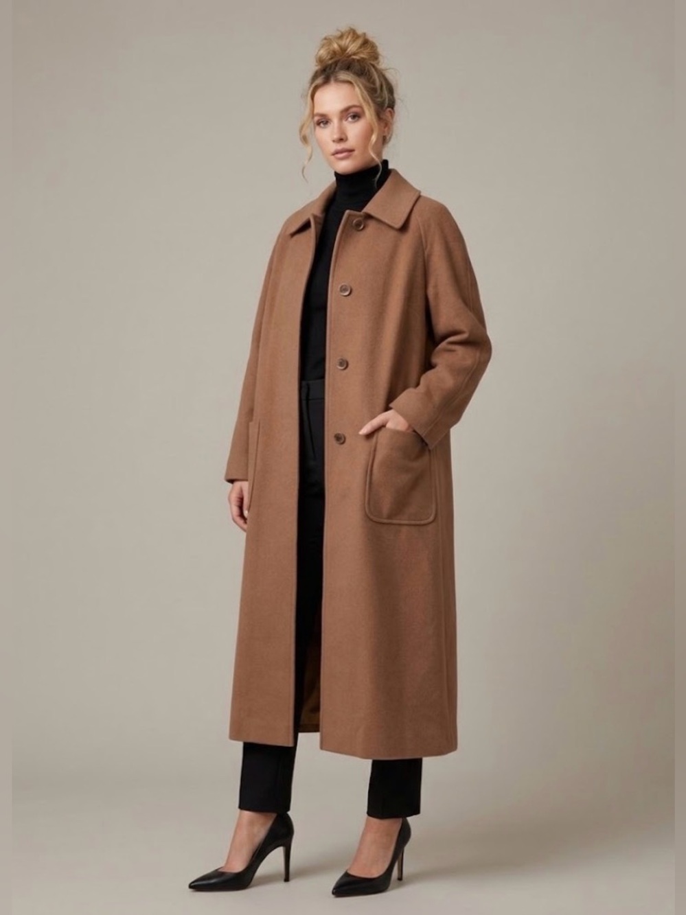 Vintage Pendleton Wool Cashmere Blend Long Reefer  Coat Camel - Large